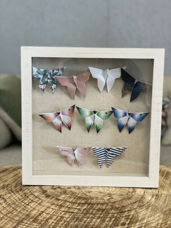 Cadre contenant une collection de papillons en origami